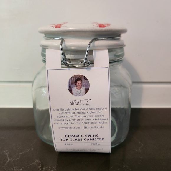 Sara Fitz Ceramic Swing Top Glass Canister Lobster Design - Picture 3 of 7